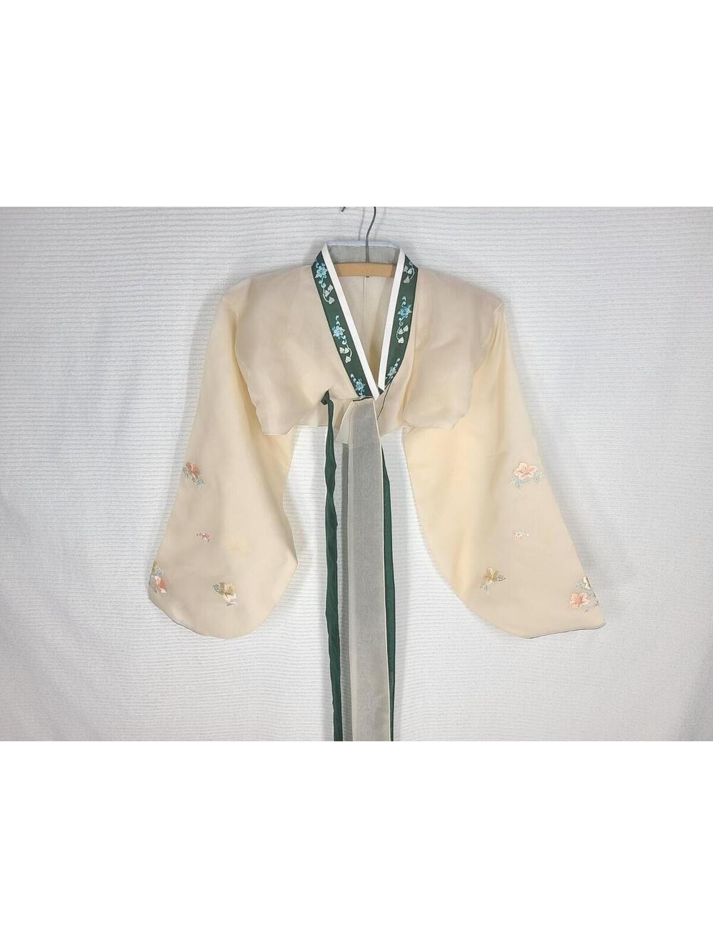 Vintage Chinese Hanfu Jacket Shirt Sheer Green Tan Hand Stitched Ooak 34"b Small - Picture 3 of 9